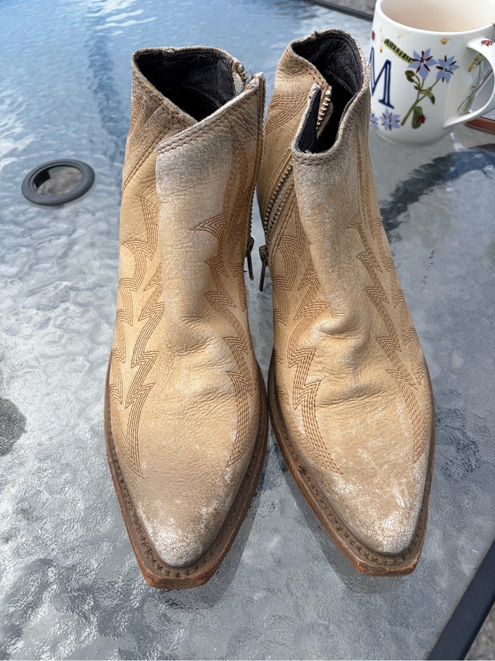 LIBERTY Black Women's Distressed light Tan Suede Ankle Booties